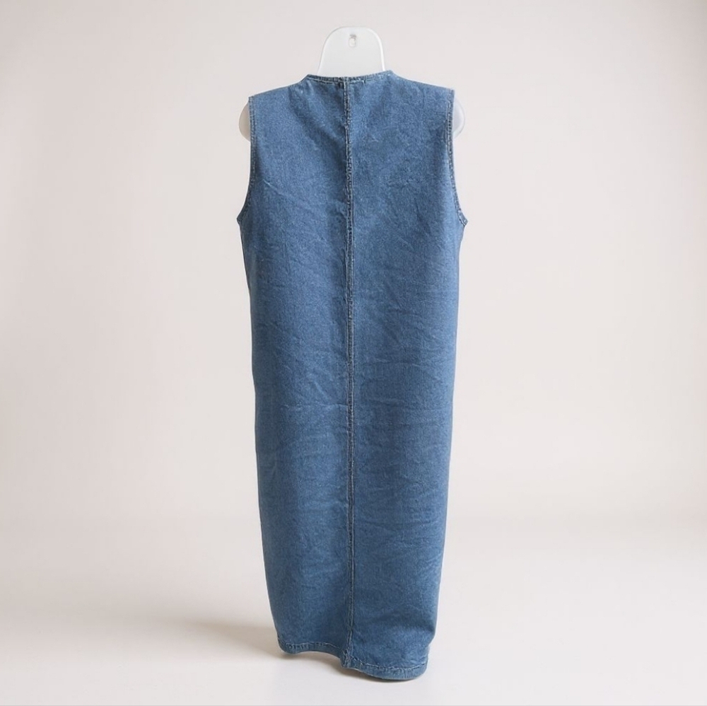 Vintage Blue Leaf Print Denim Maxi Dress Large - Picture 2 of 2